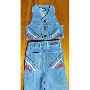 Vintage A Star Denim‎ Vest Pants Set Kids 80's mall Y2K western rock pop